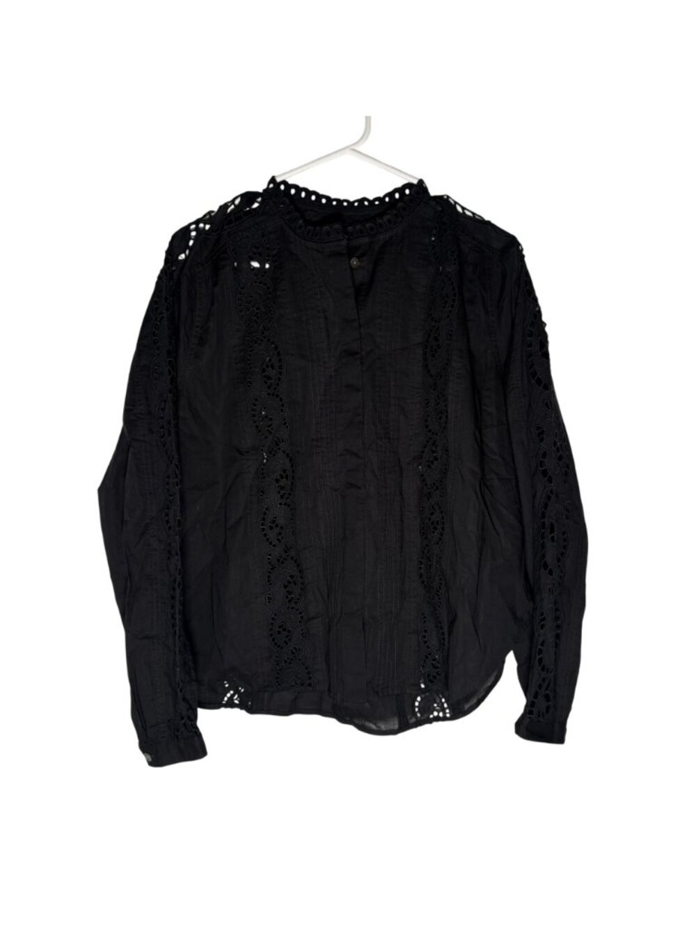 Madewell Lace-Inset Pintucked Button-Up Top Women's Size Small in Jet Black NWT! - Picture 2 of 5